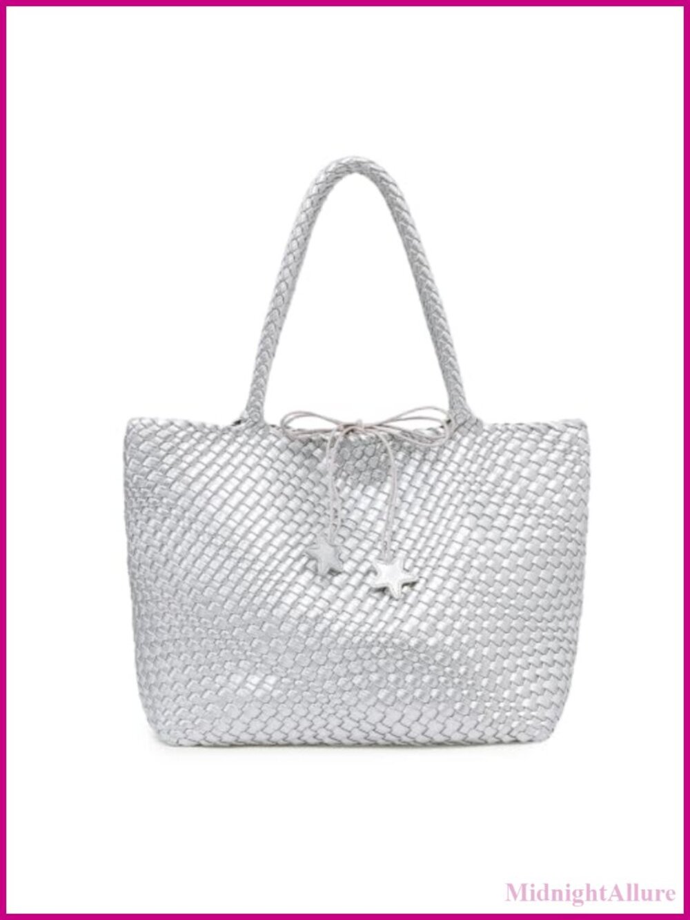 Handmade Woven Faux Leather Tote Bag Set with Pouch Shoulder Purse